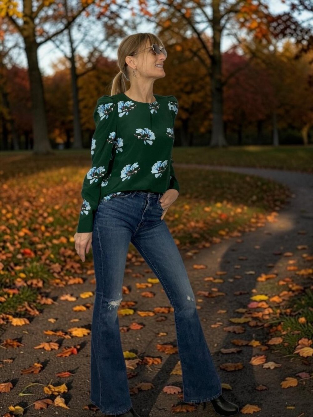 Maje Lukoise Blouse 1 US/S Green Floral Long Sleeve